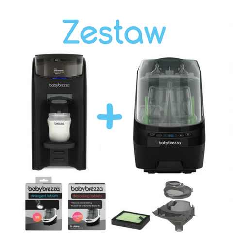 ZESTAW: Ekspres do mleka Baby Brezza Formula Pro Advanced + Bottle Washer Pro All Black + akcesoria