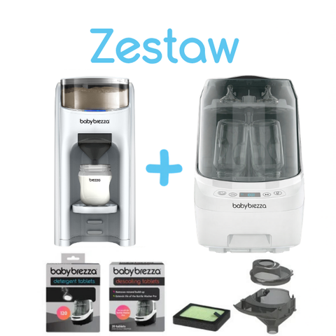 ZESTAW: Ekspres do mleka Baby Brezza Formula Pro Advanced + Bottle Washer Pro All White + akcesoria