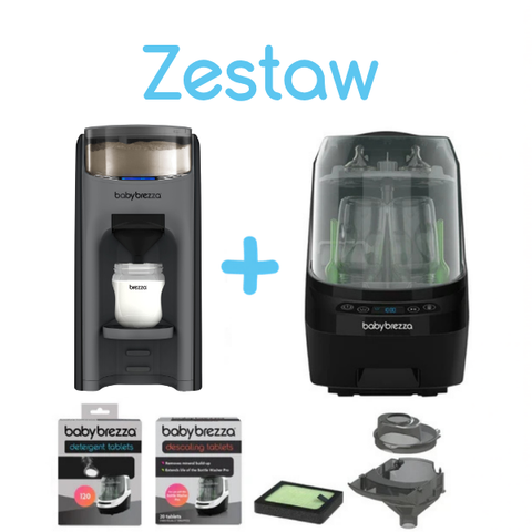 ZESTAW: Ekspres do mleka Baby Brezza Formula Pro Advanced Charcoal + Bottle Washer Pro All black + akcesoria